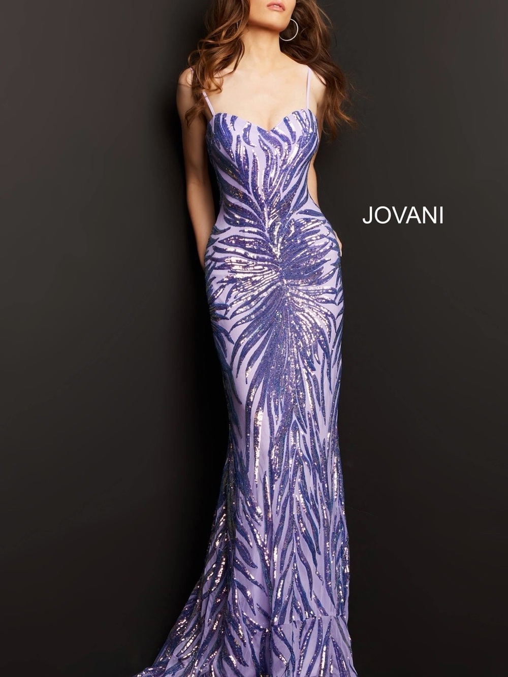 Jovani Prom Dress  08481 Iridescent Purple Spaghetti Strap Dress - Picture 2 of 16